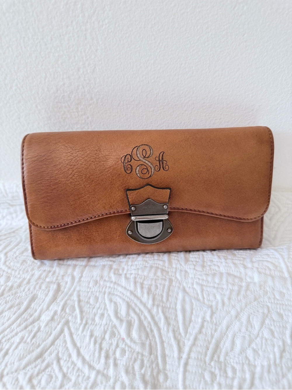 Personalized Genuine Leather Wallet Clutch Organizer Brown Checkbook Monogram